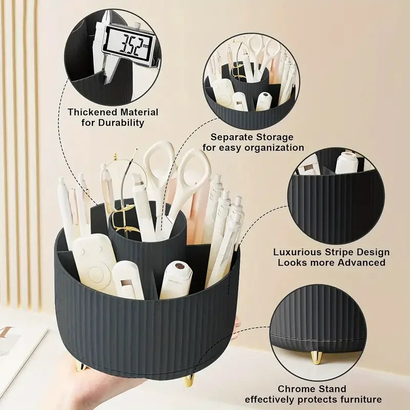 360° Rotating 5-Slot Makeup Brush Holder & Desk Organizer