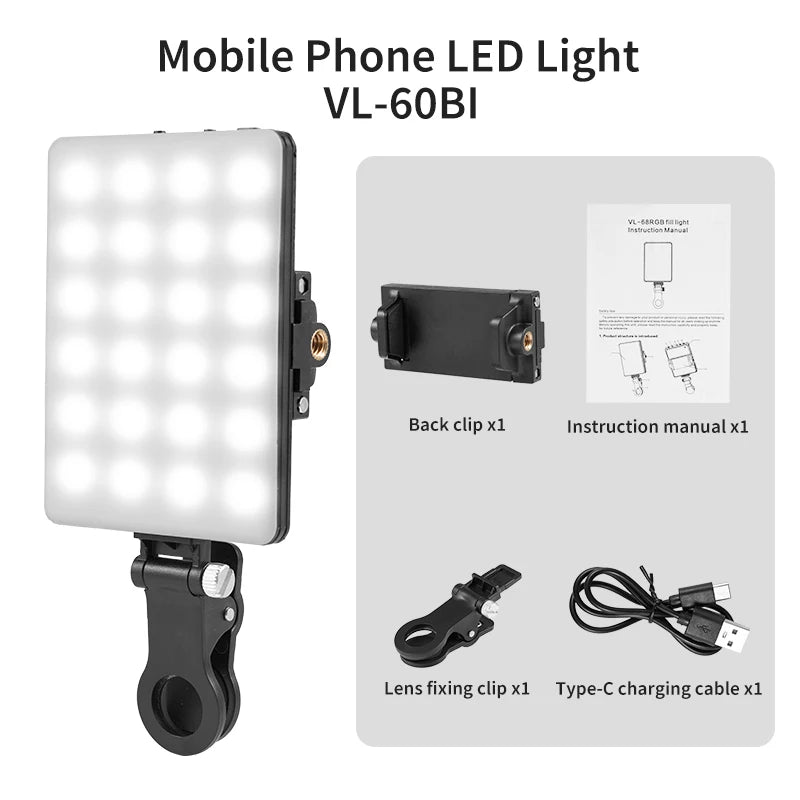 Mini clip d'éclairage LED RVB – Éclairage compact pour vlogs, selfies et vidéos