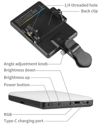 Mini clip d'éclairage LED RVB – Éclairage compact pour vlogs, selfies et vidéos