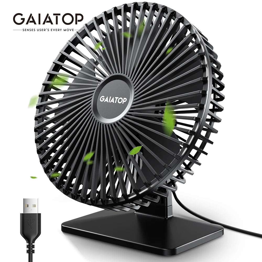 Ventilateur de bureau USB GAIATOP – Ultra silencieux, 4 vitesses, refroidissement réglable